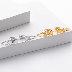 Classic Double Star Drop Chain Stud Earrings
