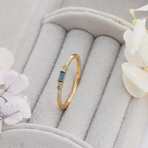 Dainty Baguette Blue CZ Stack Thin Band Ring