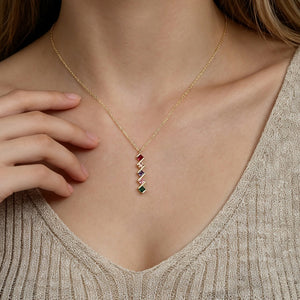 Dainty Multi‑Color Square CZ Charm Necklace