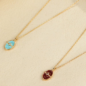 Dainty Oval Enamel Tiny CZ Pendant Necklace