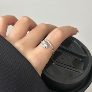 Engraved Snake Crystal Stacking Bypass Ring