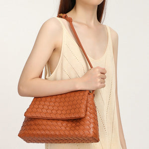 Handwoven Leather Flap Shoulder Handbag