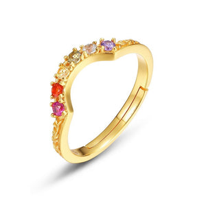 Colorful CZ Curved Crown Stacking Open Ring