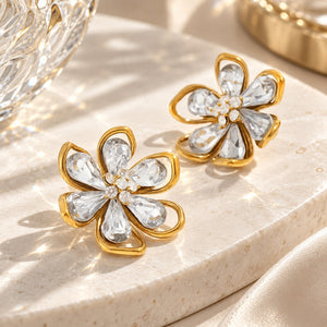 Sparkling CZ Flower Statement Stud Earrings