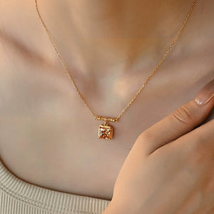 Vintage Square Citrine Bezel Charm Necklace