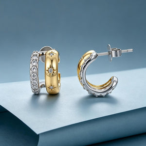 Two-Tone Starburst Layer Open Hoop Earrings