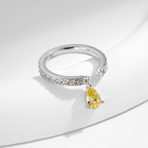 Yellow Pear CZ Dangle Pave Stack Open Ring