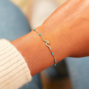 Blue CZ Wave Enamel Charm Station Bracelet