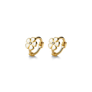Minimalist White Enamel Floral Hoop Earrings