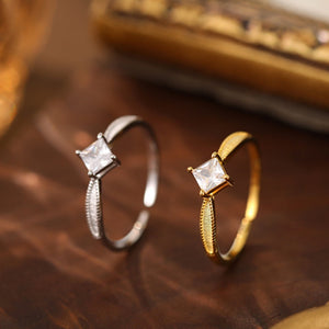 Solitaire Princess Cut CZ Textured Open Ring