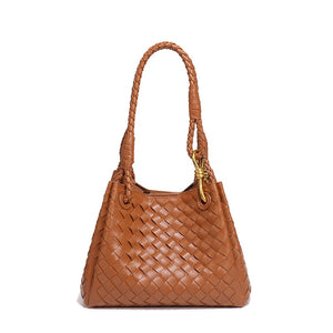 Woven Leather Knot Accent Shoulder Handbag