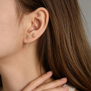 Classic Crescent Moon CZ Drop Stud Earrings