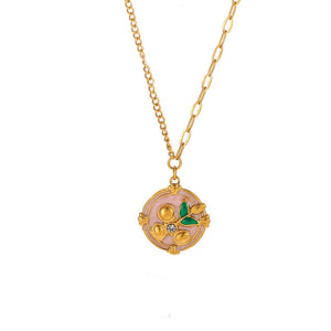 Tulip Floral Enamel Medallion Charm Necklace