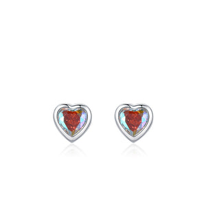 Rainbow Aurora Heart CZ Bezel Stud Earrings
