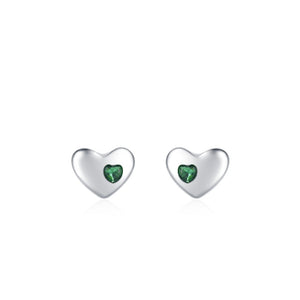 Minimalist Inset Green Heart CZ Stud Earrings