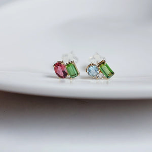 Asymmetric Multi Gems Cluster Stud Earrings