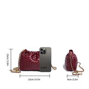 Woven Leather Cloud Drawstring Handbag