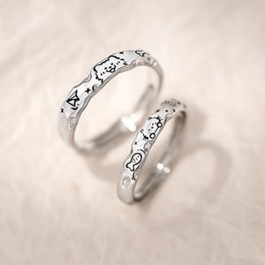 Cute Cat Dog Couple Matching Stacking Ring