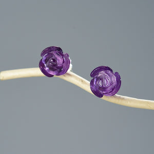 Engraved Rose Floral Gemstone Stud Earrings