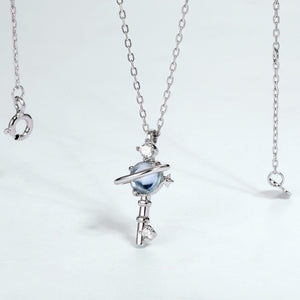 Sky Blue Topaz Planet Key Pendant Necklace