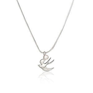 Minimalist Flying Bird Pearl Pendant Necklace