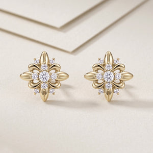 Dainty Iris Floral Crystal Cluster Stud Earrings