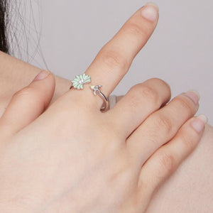 Green Enamel Daisy Bee CZ Bypass Open Ring