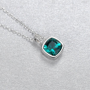 Square Emerald Gemstone Pendant Necklace