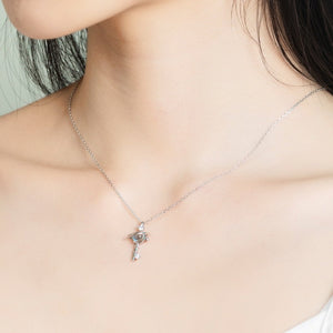 Sky Blue Topaz Planet Key Pendant Necklace