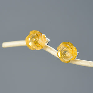 Engraved Rose Floral Gemstone Stud Earrings