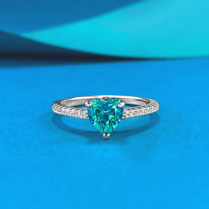 Blue Heart CZ Solitaire Half Eternity Band Ring
