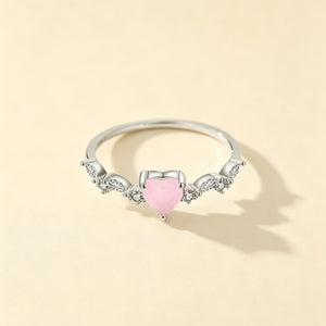 Rose Quartz Heart Clear CZ Cluster Band Ring