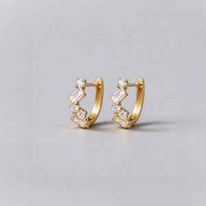 Multi Geometric Cut CZ Huggie Hoop Earrings