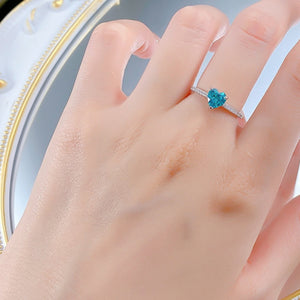 Blue Heart CZ Solitaire Half Eternity Band Ring