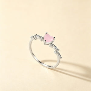 Rose Quartz Heart Clear CZ Cluster Band Ring