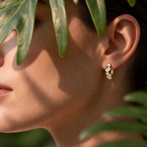 Multi Geometric Cut CZ Huggie Hoop Earrings