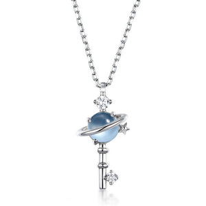 Sky Blue Topaz Planet Key Pendant Necklace