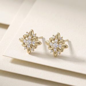 Dainty Iris Floral Crystal Cluster Stud Earrings