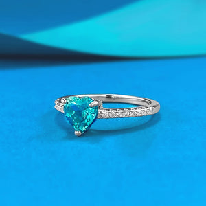 Blue Heart CZ Solitaire Half Eternity Band Ring