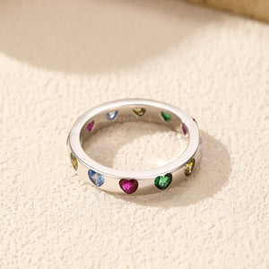 Rainbow CZ Heart Flush Set Eternity Band Ring