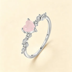 Rose Quartz Heart Clear CZ Cluster Band Ring