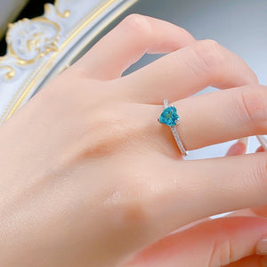 Blue Heart CZ Solitaire Half Eternity Band Ring
