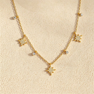 Tiny CZ Pave Starburst Station Chain Necklace