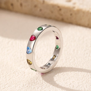 Rainbow CZ Heart Flush Set Eternity Band Ring