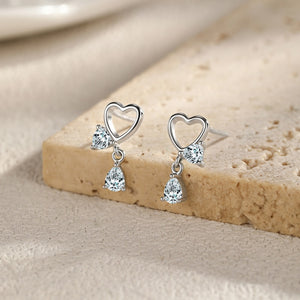 Openwork Heart Pear CZ Dangle Stud Earrings