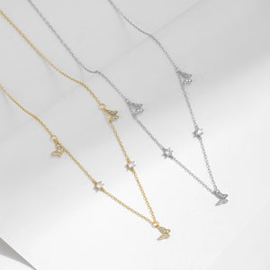 Pave CZ Butterfly Star Station Chain Necklace