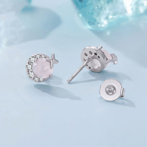 Celestial Rose Quartz Star Moon Stud Earrings