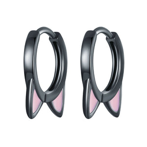 Cute Black Pink Enamel Cat Ear Hoop Earrings
