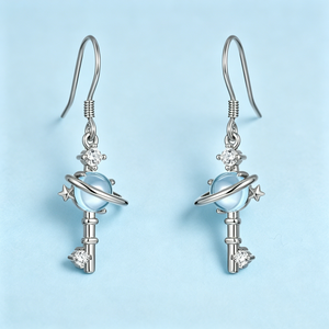 Sky Blue Topaz Planet Key Drop Hook Earrings