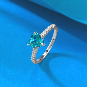 Blue Heart CZ Solitaire Half Eternity Band Ring